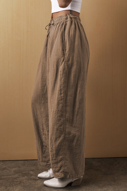 Wüstenpalme baumwolle leinen hose mit weitem bein und kordelzug an der taille