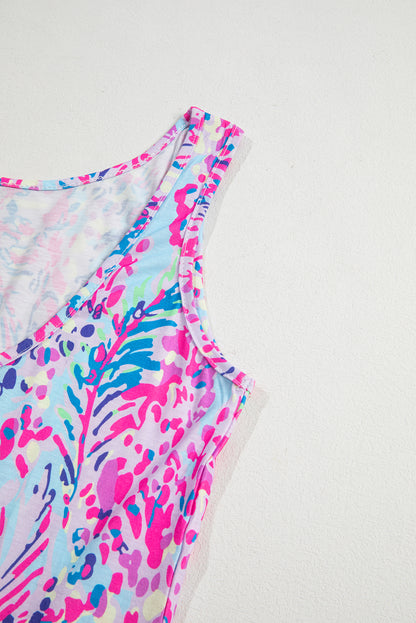 Lila abstrakter Blumendruck ärmelloses Maxikleid
