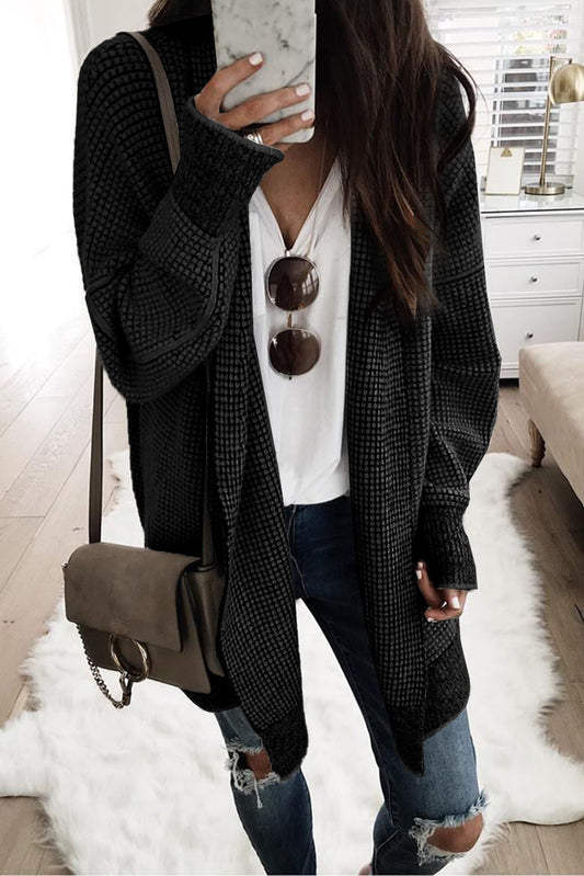 Schwarz karierter strickcardigan mit offener vorderseite