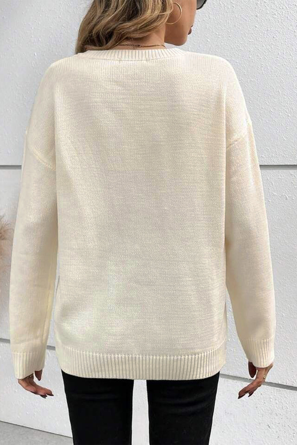 Apricot boo strickmuster gerippter rand drop shoulder pullover