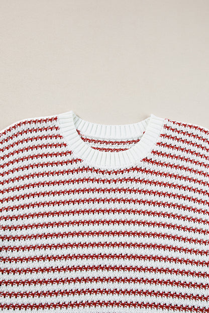 Rot gestreifte, gerippte weste mit lockerer passform und gestricktem pullover