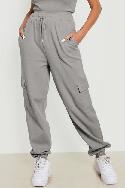 Graue waffelstruktur cargo-taschen-jogger-hose
