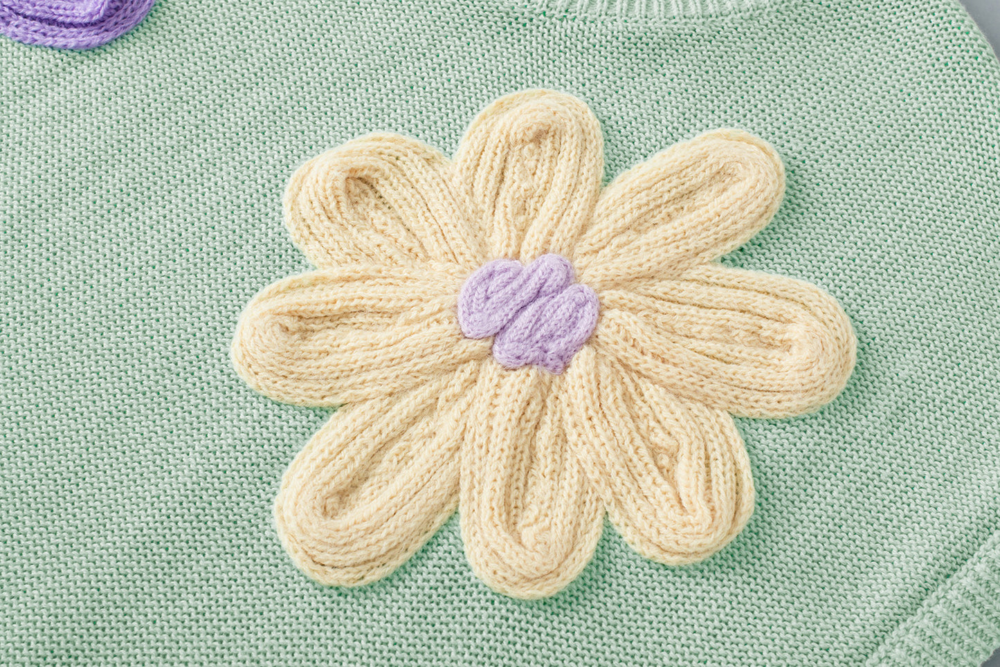 Moonlight jade multi crochet flower knit kurzarm pullover top