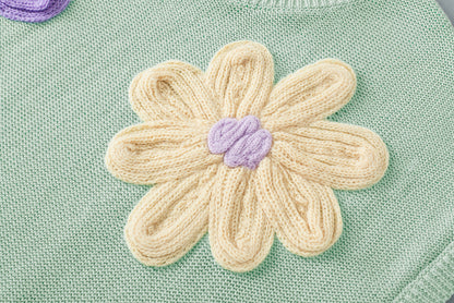 Moonlight jade multi crochet flower knit kurzarm pullover top
