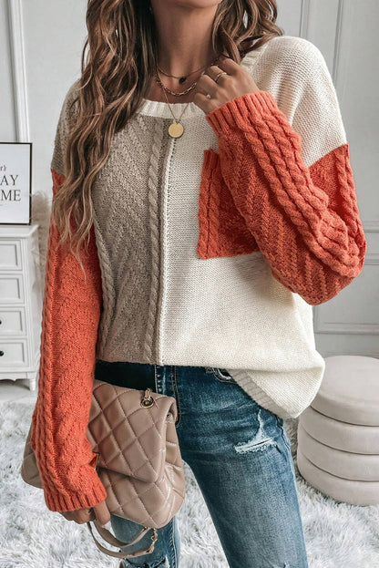 Gold flame colorblock pullover mit aufgesetzten taschen und schultertaschen