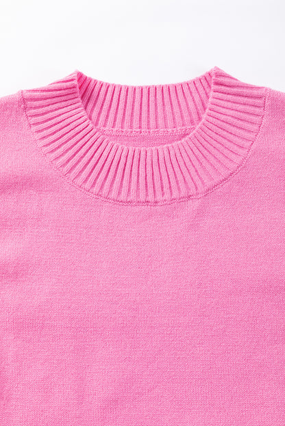Bonbon gerippter mock neck pullover mit kurzen ärmeln und rüschen