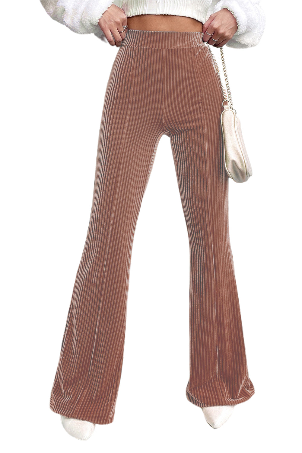 Staubrosa uni-hose mit hoher taille und ausgestellter kordhose