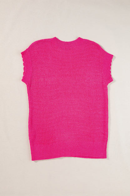 Rose red scalloped short sleeve sommer pullover top