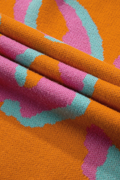Orange leopard colorblock pullover mit geripptem rand