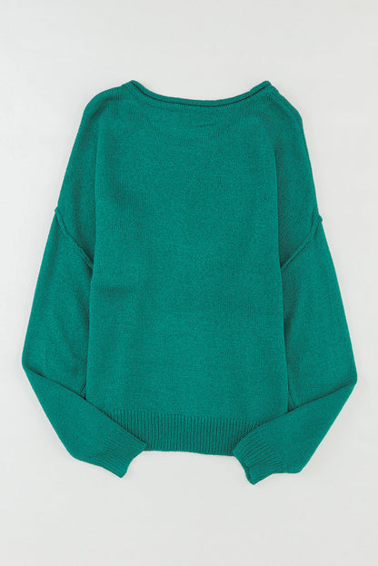 Grüner, farblich abgestimmter, schulterfreier rippenstrickpullover mit tasche