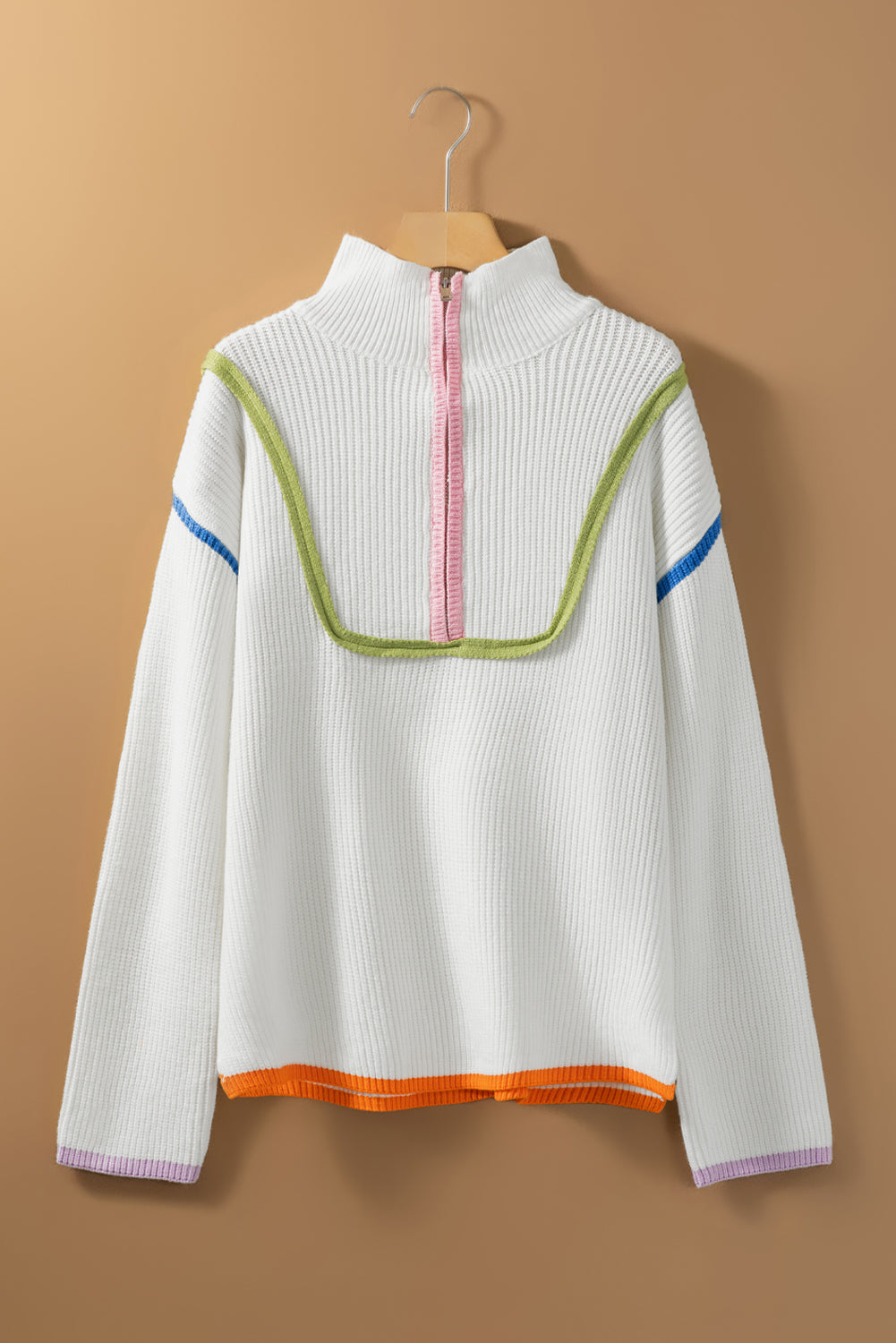 Weiß bunte rand viertel zip drop shoulder pullover
