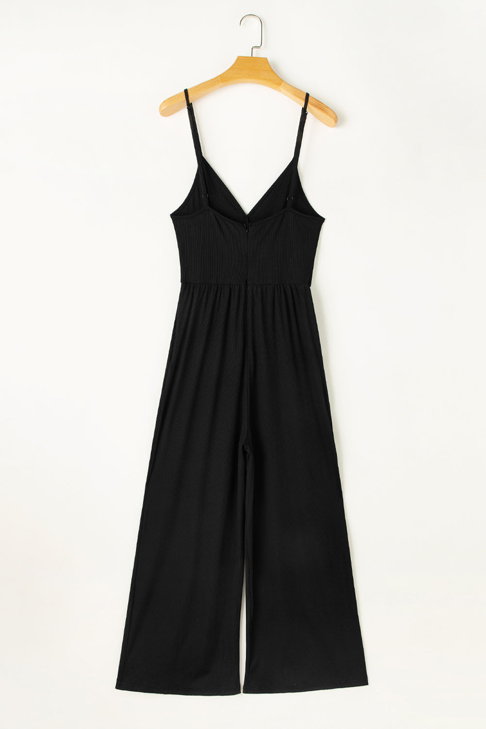 Schwarzes weites bein mit hoher taille sexy v-ausschnitt cami jumpsuit