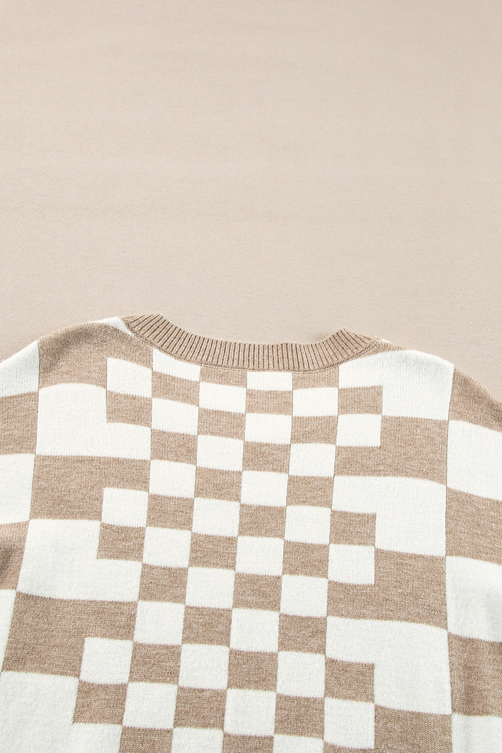 Khaki karo print drop shoulder rundhalsausschnitt pullover