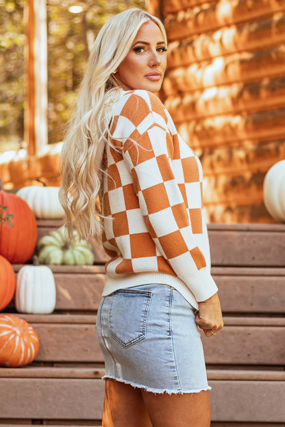 Gold flame checkered split neck kontrast kängurutasche kapuzenpullover
