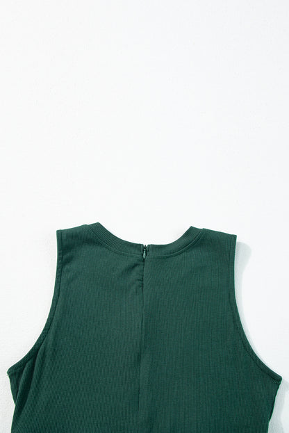 Schwarzgrüner ärmelloser jumpsuit mit weitem bein und geschnürter taille