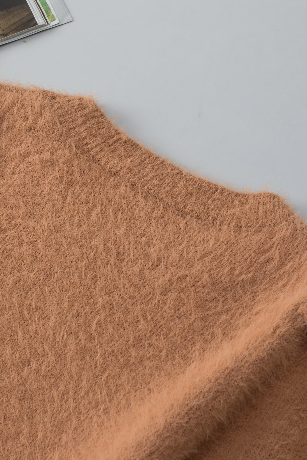 Light french beige fuzzy short sleeve pullover