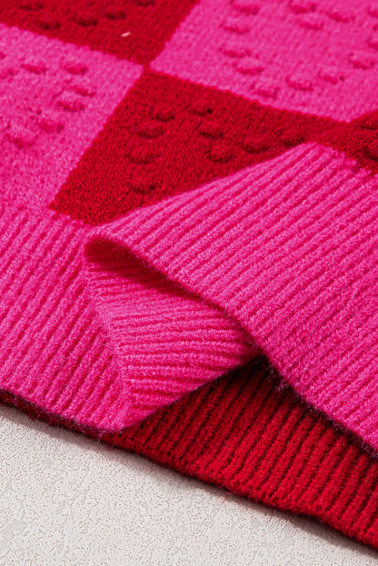 Mehrfarbig kariertes muster herz-detail strukturierter pullover