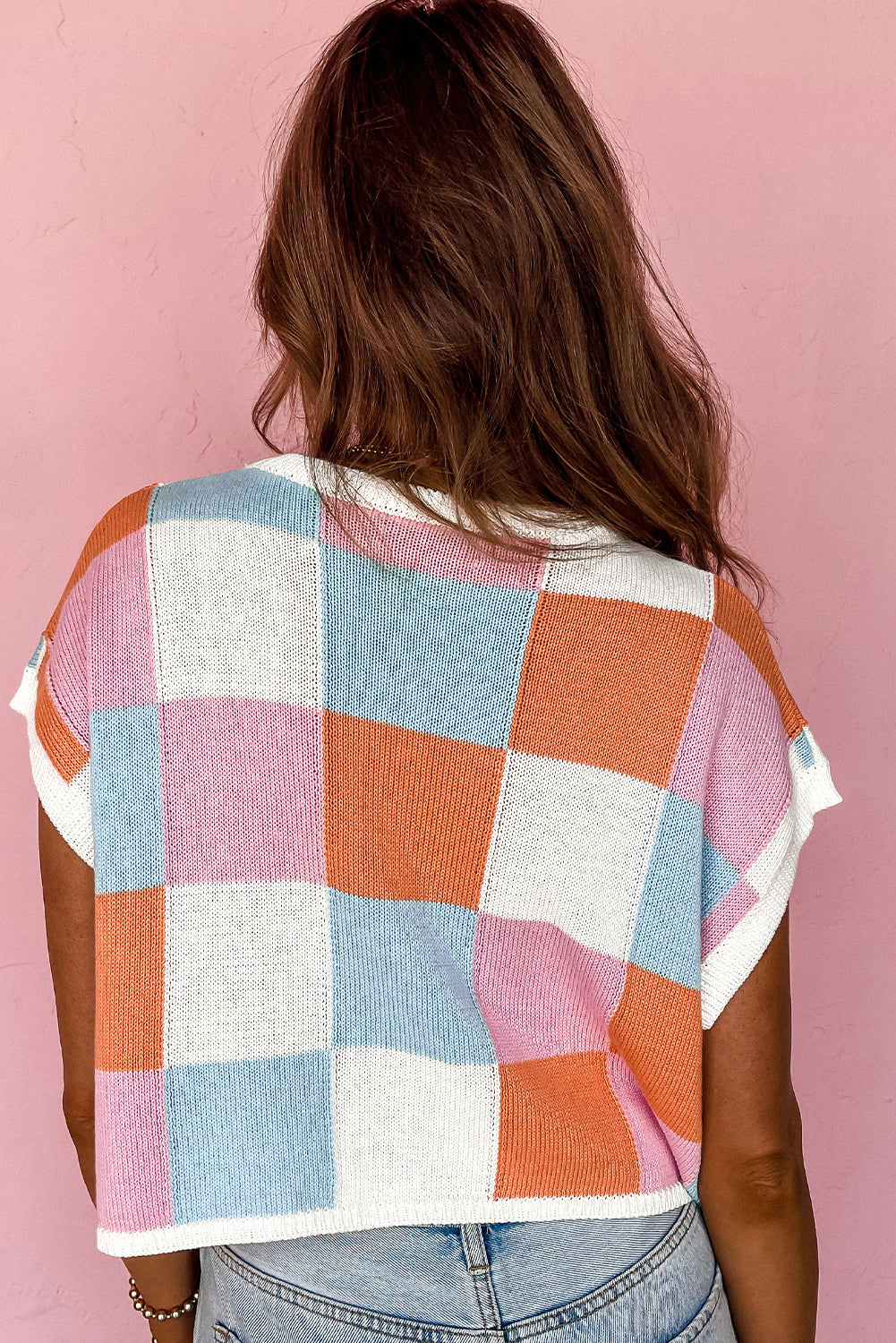 Grapefruit orange color block cap sleeve pullover