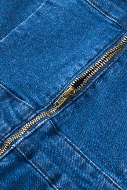 Blauer spaghetti-riemen kerbe v denim jumpsuit