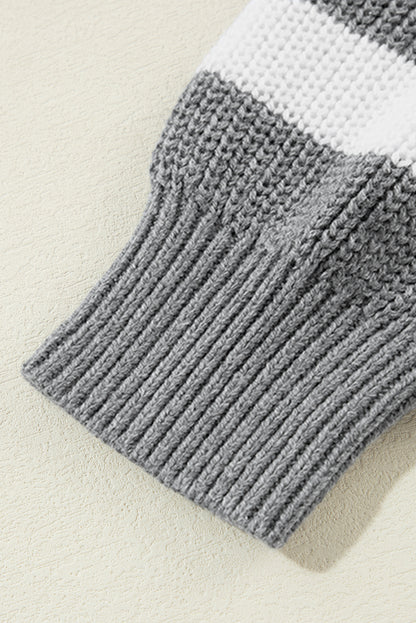 Grau gestreift geometrisch strukturiert drop shoulder pullover