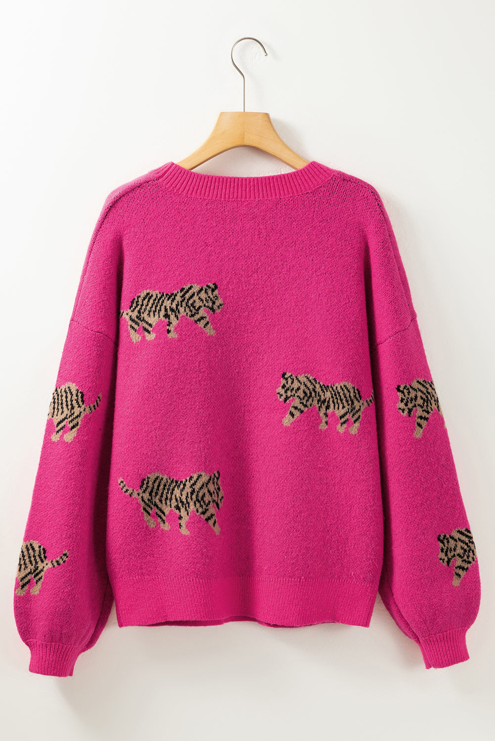 Rose rot fierce animal pattern casual pullover gestrickt