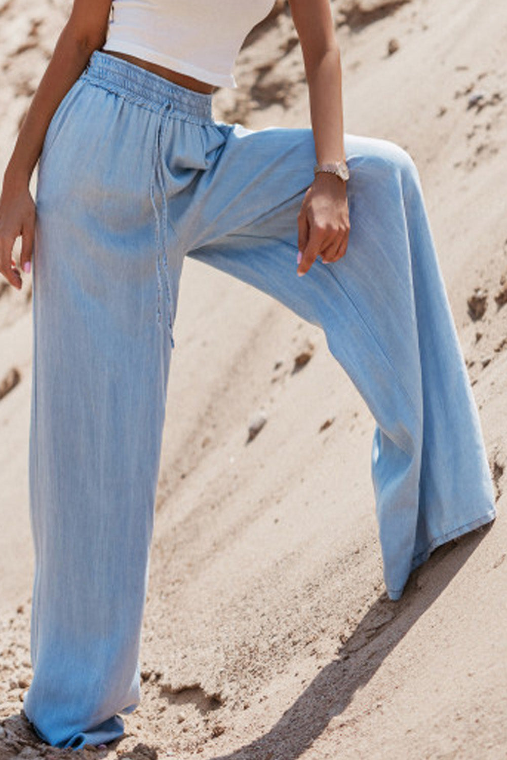 Myosotis kordelzug hohe taille weites bein denim-hose
