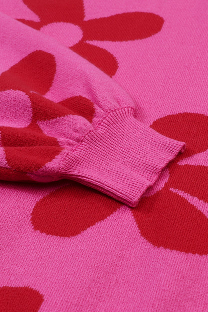 Rose big flower strickpullover mit gerippten abschlüssen