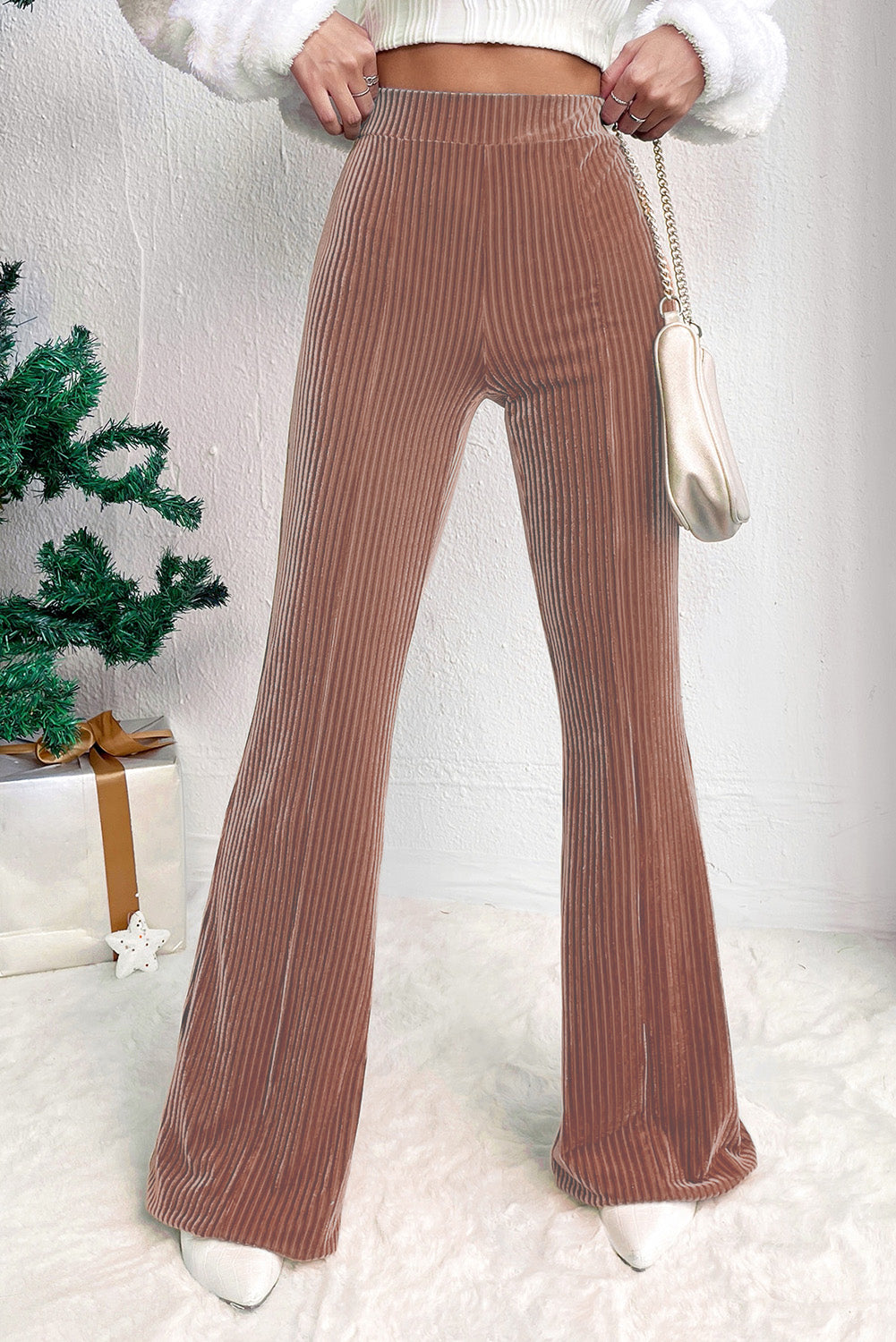 Staubrosa uni-hose mit hoher taille und ausgestellter kordhose
