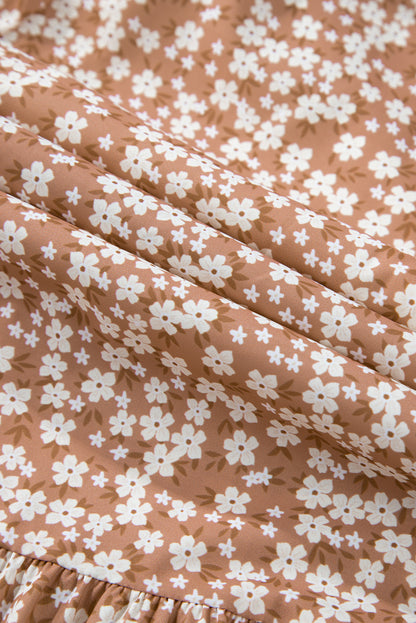 Khaki dünne träger gesmoktes oberteil weites bein floral jumpsuit