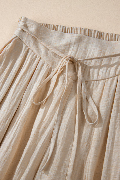 Beige kordelzug taille plissiert weites bein freizeithose