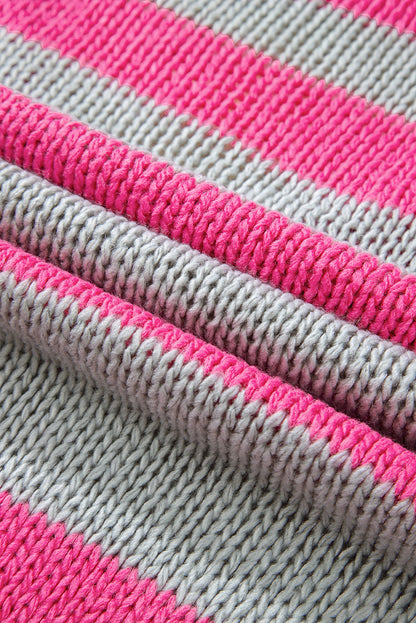 Rosa gestreifter colorblock-strickpullover mit v-ausschnitt und lockerer passform