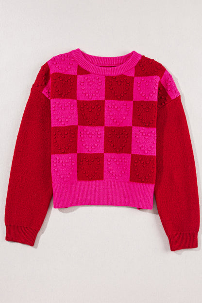 Mehrfarbig kariertes muster herz-detail strukturierter pullover