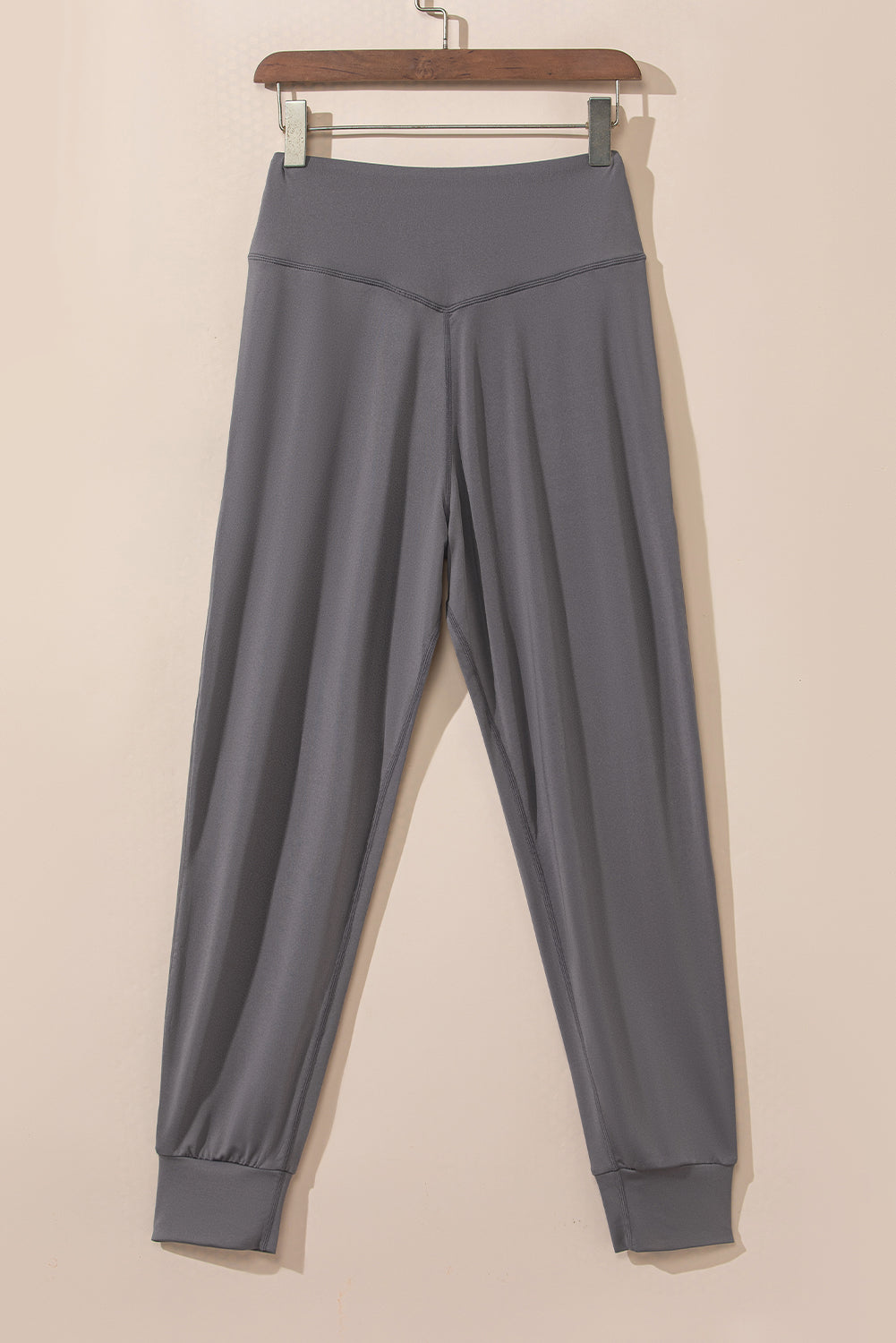 Mittelgraue jogginghose mit hoher taille und offener naht