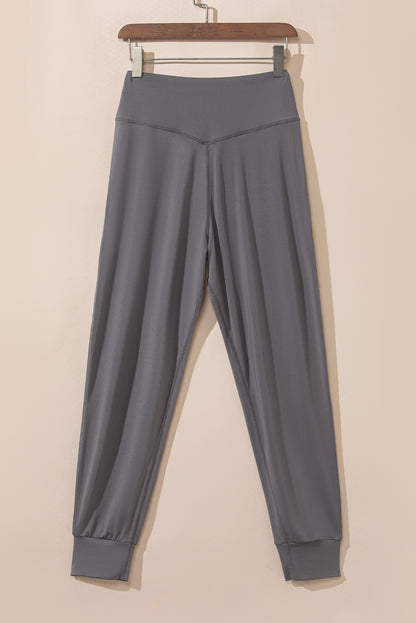 Mittelgraue jogginghose mit hoher taille und offener naht