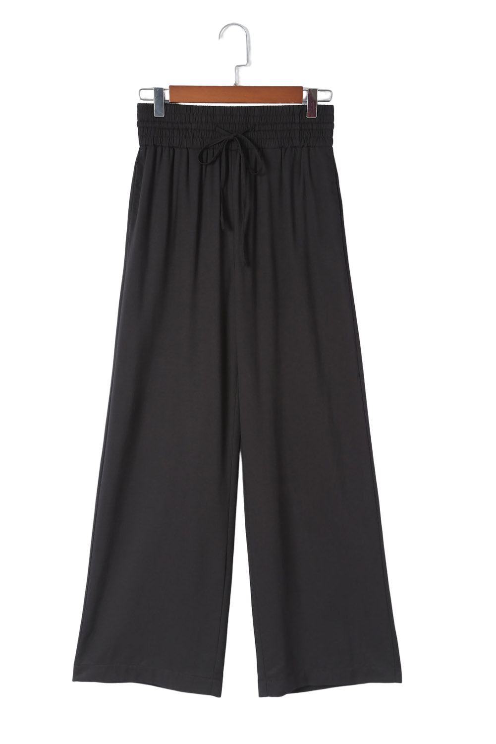 Schwarzer kordelzug elastische taille lässige hose mit weitem bein