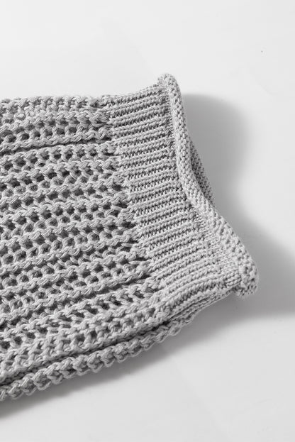 Hellgraues durchbrochenes kapuzenpullover-top mit kurzen ärmeln und kordelzug