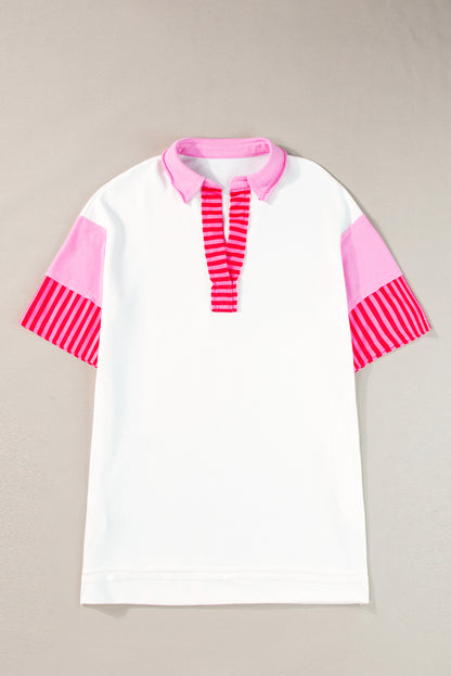 Weißes gestreiftes colorblock patchwork kurzarm-t-shirt-kleid
