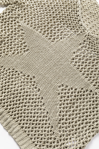 Light french beige star pointelle knit baggy sweater