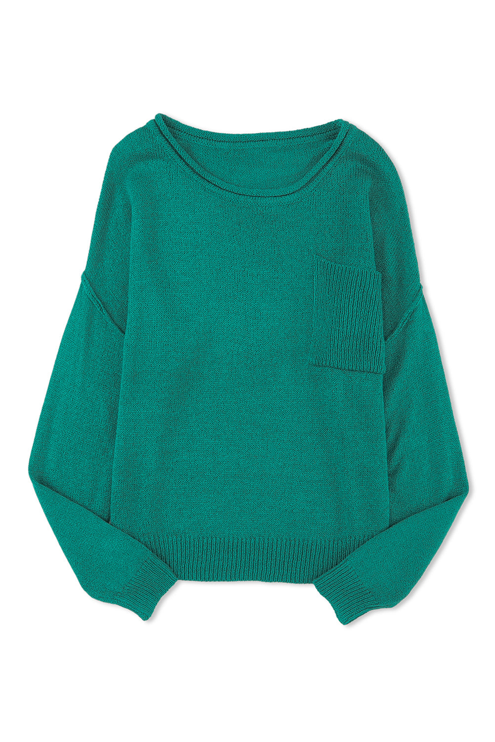 Grüner, farblich abgestimmter, schulterfreier rippenstrickpullover mit tasche