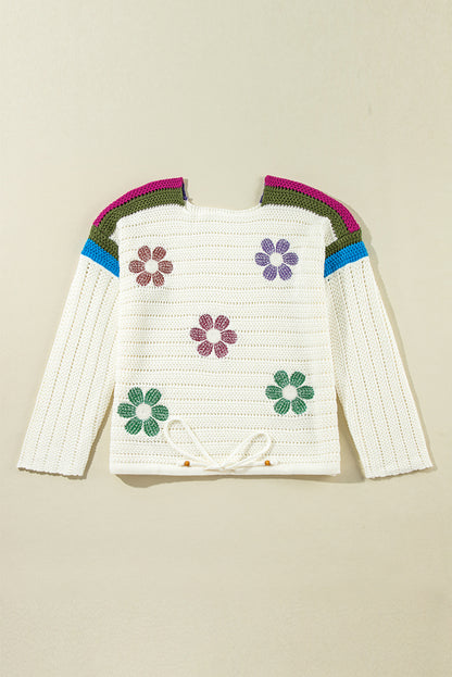 Weißer gänseblümchen-pointelle-strickpullover