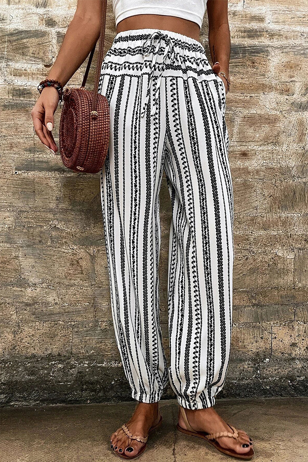 Schwarz gestreift boho gestreifte print casual pants