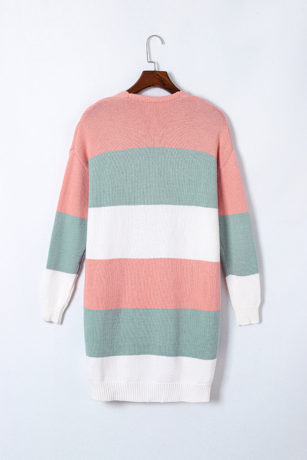 Grüner colorblock-streifen-cardigan mit offener vorderseite