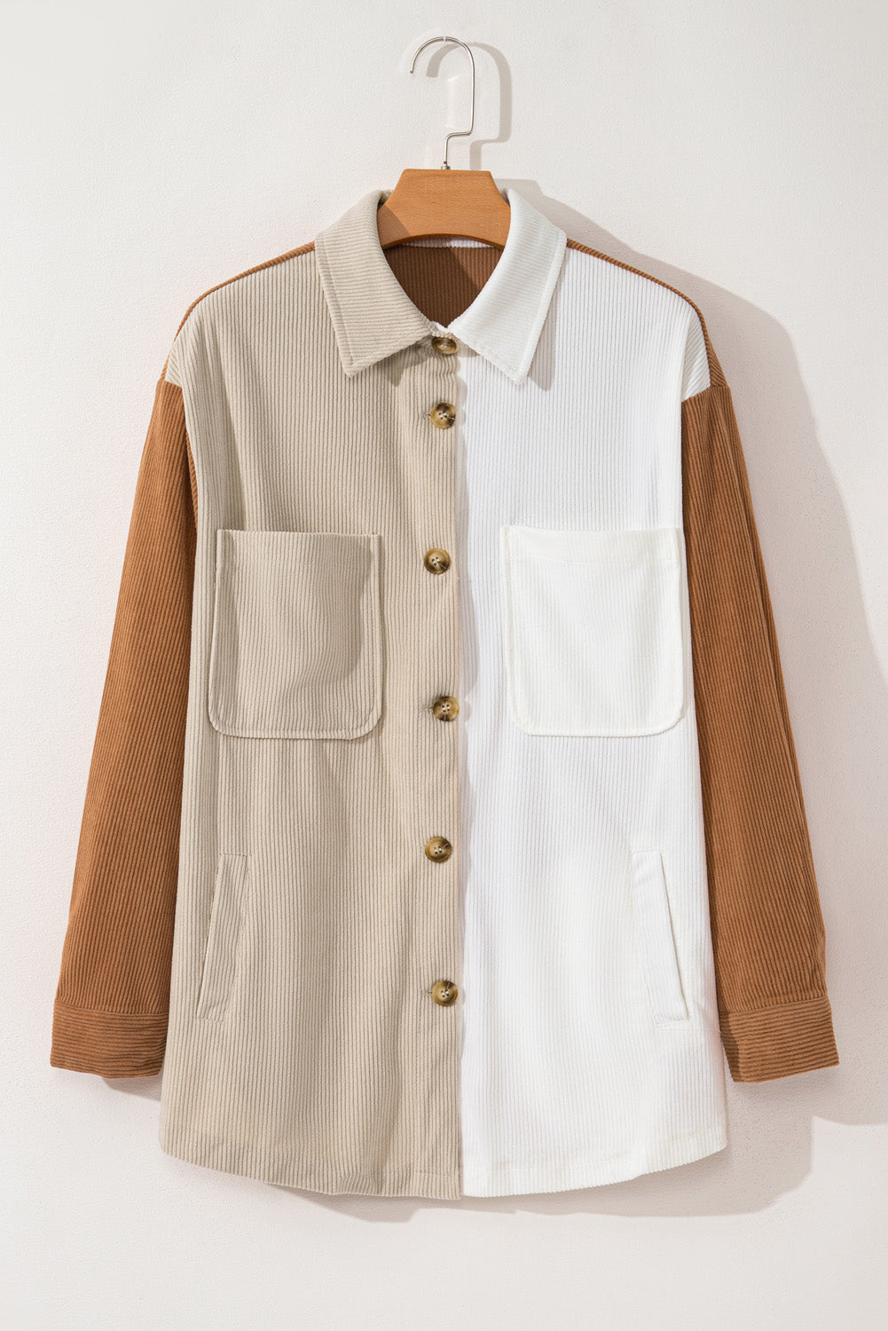Mehrfarbige cord-colorblock-jacke (lose)