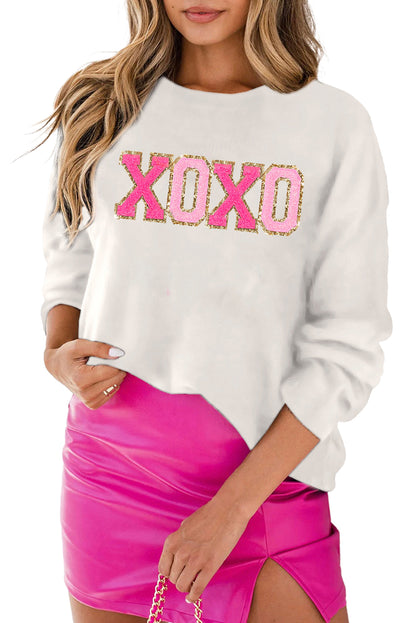 Weißer xoxo glitter print rundhalsausschnitt casual pullover