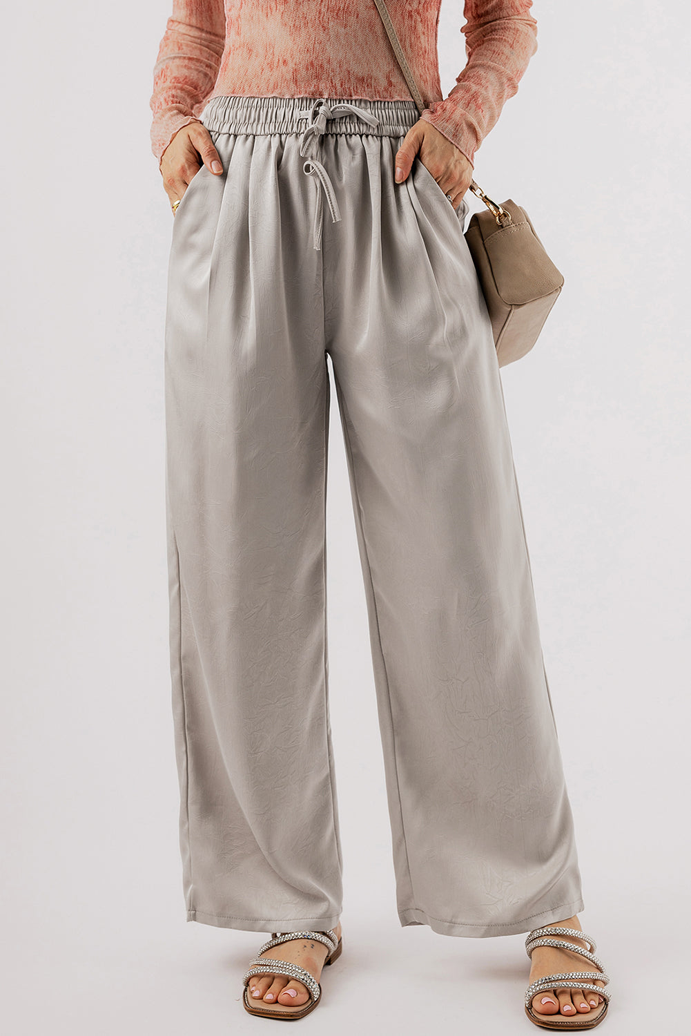 Jet stream solid plissee-hose mit hoher taille und weitem bein