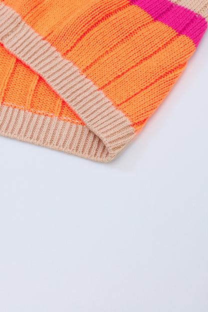 Orange gestreifter colorblock-cardigan mit hängenden schultern