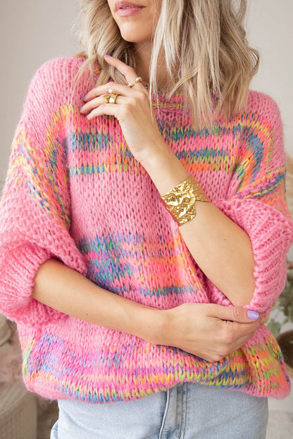 Rose bunte streifen 3/4 ärmel lose pullover