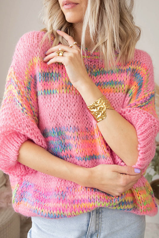 Rose bunte streifen 3/4 ärmel lose pullover