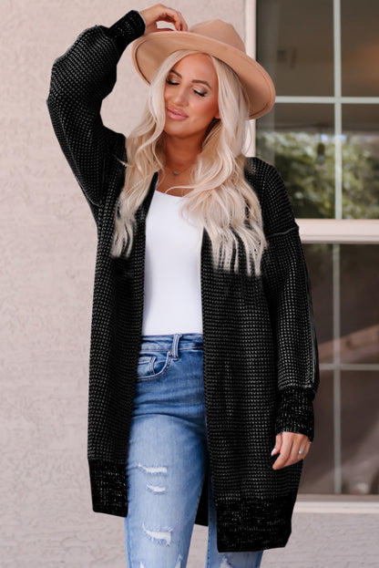 Schwarz karierter strickcardigan mit offener vorderseite