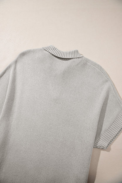 Hellgrauer quarter zip pullover mit kurzen fledermausärmeln